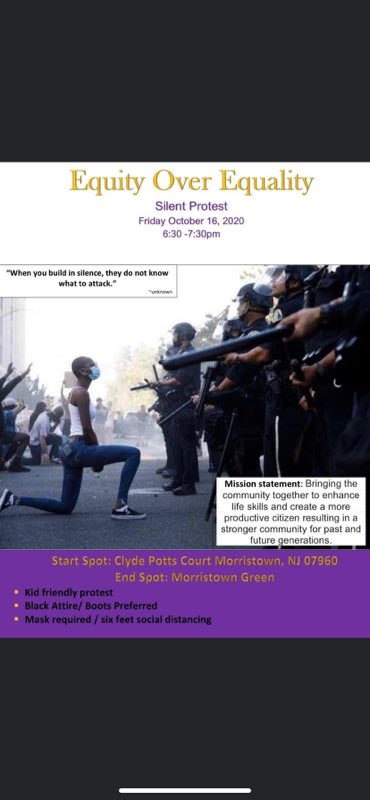 outrepem's tweet image. #EquityOverEquality

Silent Protest October 16, 2020
6:30-7:30 PM

Startpoint Clyde Potts Court Morristown, NJ 07960

Endpoint: @morristowngreen  Morristown Green

 - kid friendly

 - black attire requested

 - 😷 &amp;amp; social distancing required