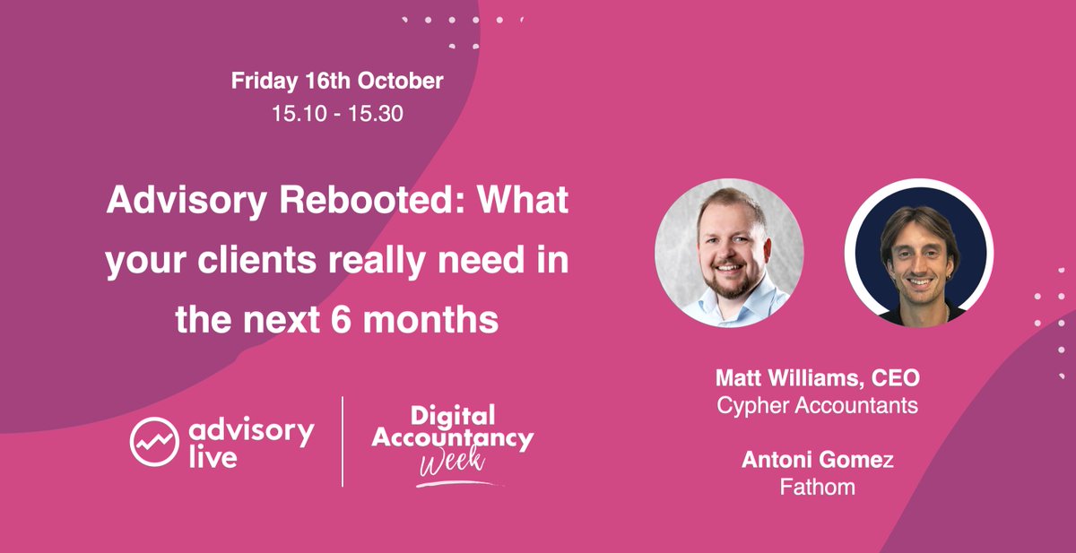 fathomhq's tweet photo. Join us next week at @ShowAccountancy for a fireside chat with Matt Williams, founder of @CypherHQ who tells us how he's helping clients, growing his team and increasing his bottom line. 

Register for free here https://t.co/5ZEOwnsxE2 

#digitalaccountancyweek https://t.co/dyWeWUtI7F