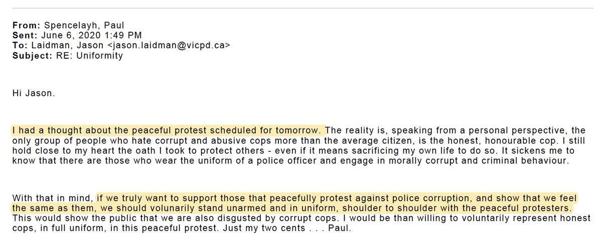 There was one out of touch officer talking about “honest cops” and suggesting VicPD “stand unarmed and in uniform, shoulder to shoulder with the peaceful protestors” at the June 7th Peace Rally for Black Lives, as if VicPD wasn't part of the problem.