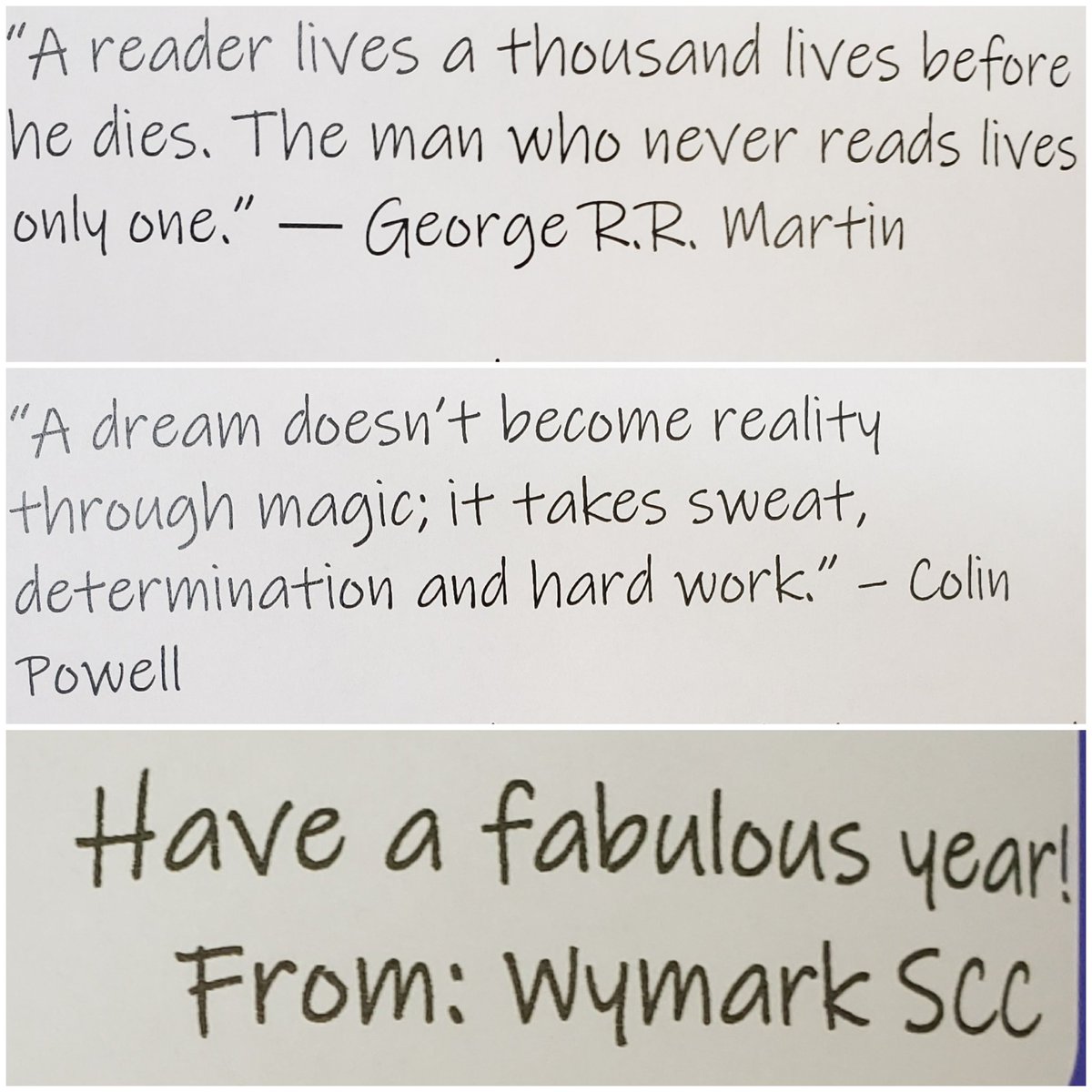 On behalf of our students, THANK YOU to the Wymark SCC for supporting writing in our school,  with each student receiving their own journal, gel pen and special quote! 👏👏
#Wolverines🐾
@ChinookSD
