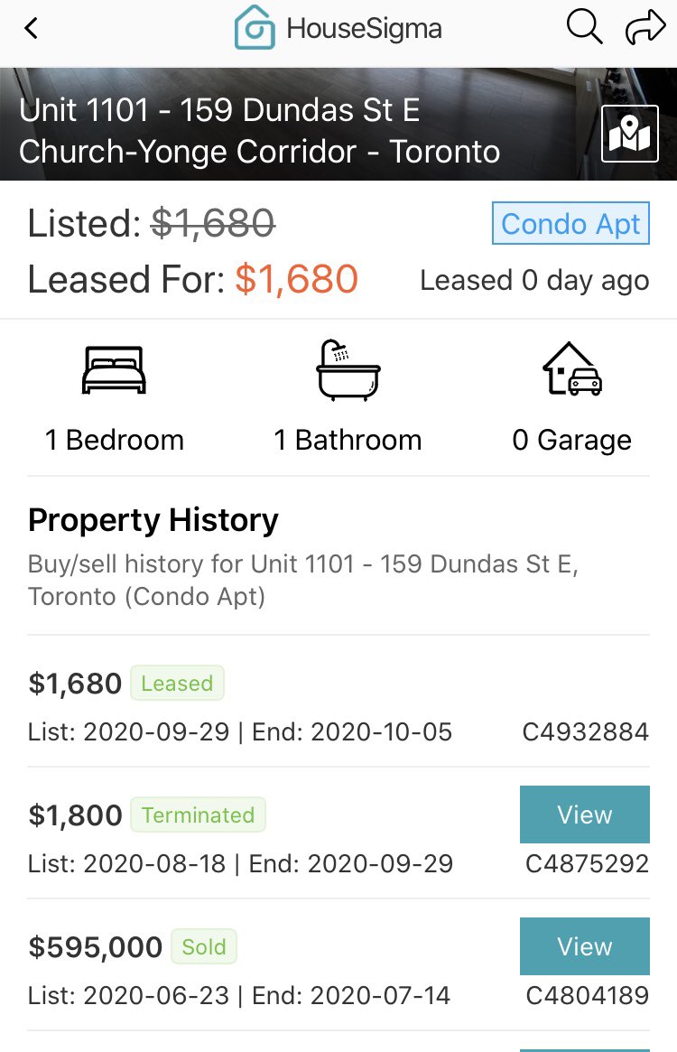 The Latest in Toronto RentsA very well lit SW corner unit being leased at a $720 discount to the 2019 peak price & below the 2016 rented priceA whopping 31% reduction for this unit with locker & parking included #cdnecon