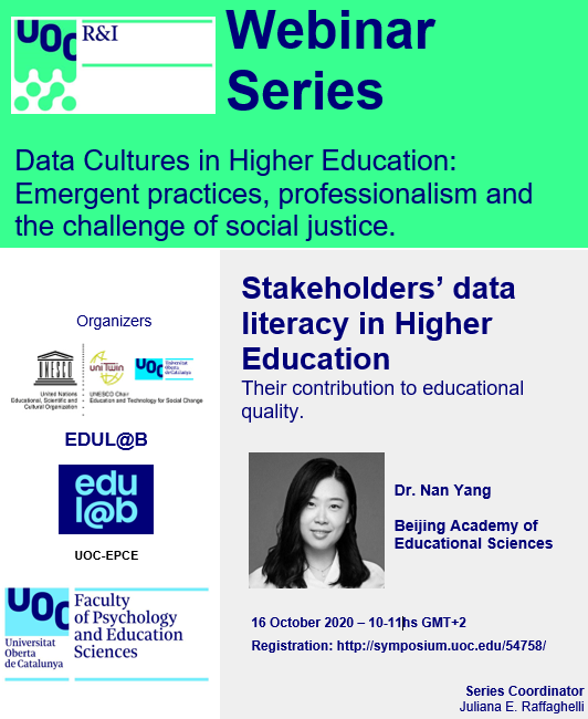 JulianaR71's tweet photo. 📢Proud to announce a new appointment for the Webinar Series #DataCultures in #HigherEd 
I'm really grateful with Nan Yang from the Academy of Educational Sciences of Beijing for sharing her vision on HEIs Stakeholders' Data Literacy. 📌Registration Open! https://t.co/QB1Ksj52nJ https://t.co/fzopaFt9Os