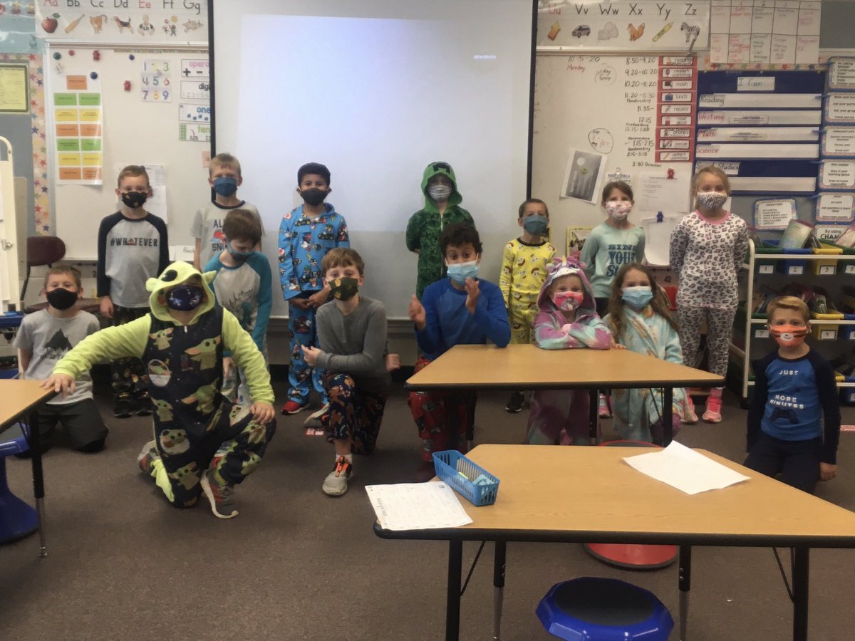MissSteimel's tweet photo. Happy Spirit Week from A Day!   Today was PJ Day.  #kme302 #kaneland302 #kanelandpride https://t.co/szLu0TG7q5