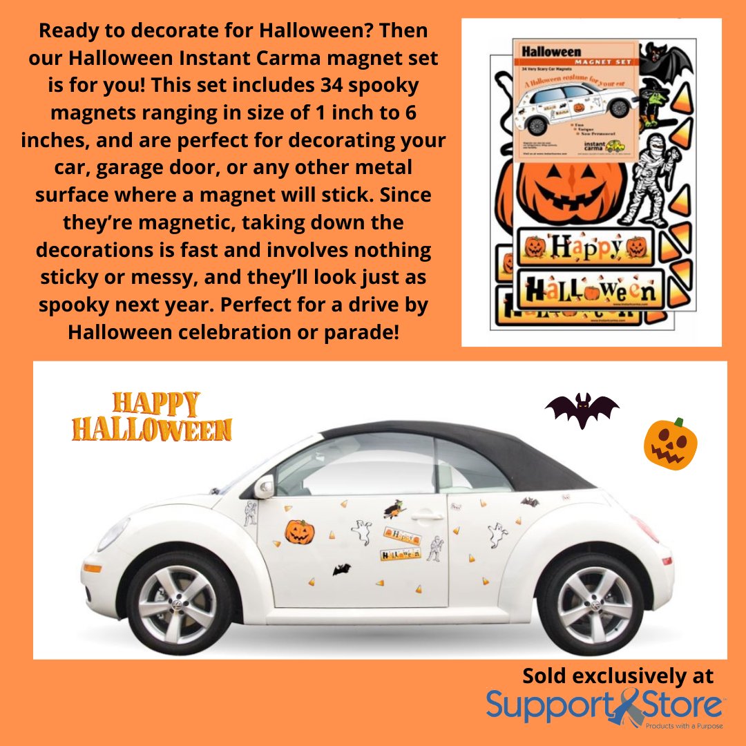 SupportStorePwP's tweet photo. Bring the Halloween party with you wherever you go with our "Halloween costume for your car!" Magnet Set. Click here to shop: https://t.co/8hGD29gCRg #halloween #parade #driveby #trickortreat #trunkortreat #pumpkin #carmagnet #holidays #covid19 #celebrate #instantcarma https://t.co/l63waL7jVm