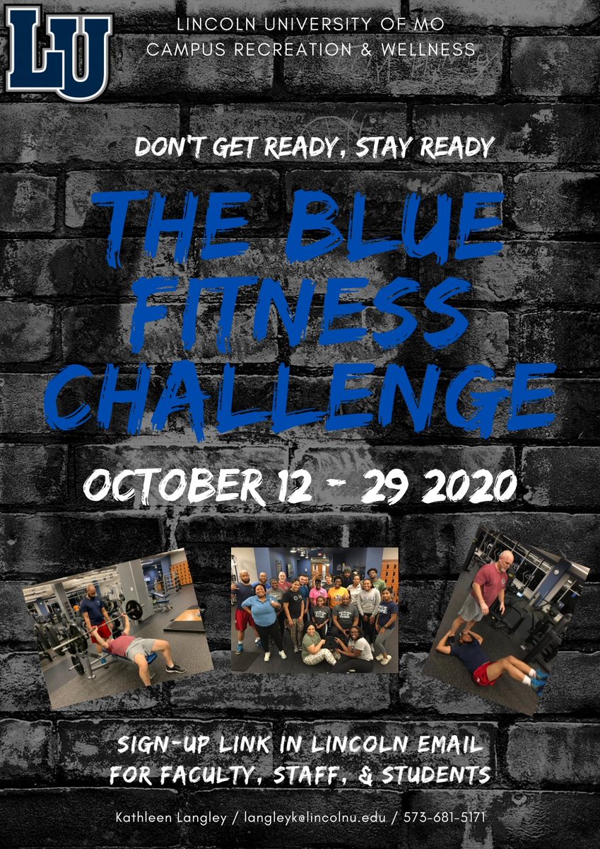 LUMO_CampusRec's tweet photo. Campus Rec is back at it again with another Blue Fitness Challenge! 🐯🔵 The challenge will take your body to the next level through a variety of exercises! 💯 See you October 12!

 Sign Up Link: https://t.co/0OuE5WEQVc https://t.co/V1Zd6xARdG