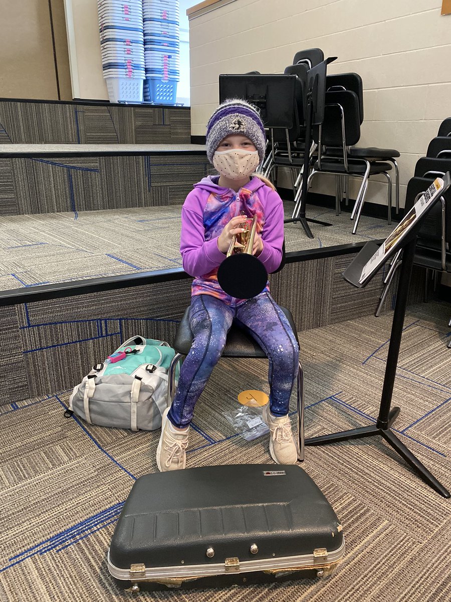 Rocking how to hold our trumpet correctly. Who knew a trumpet can wear a mask too! <a href="/JesElementary/">JESElementary</a>