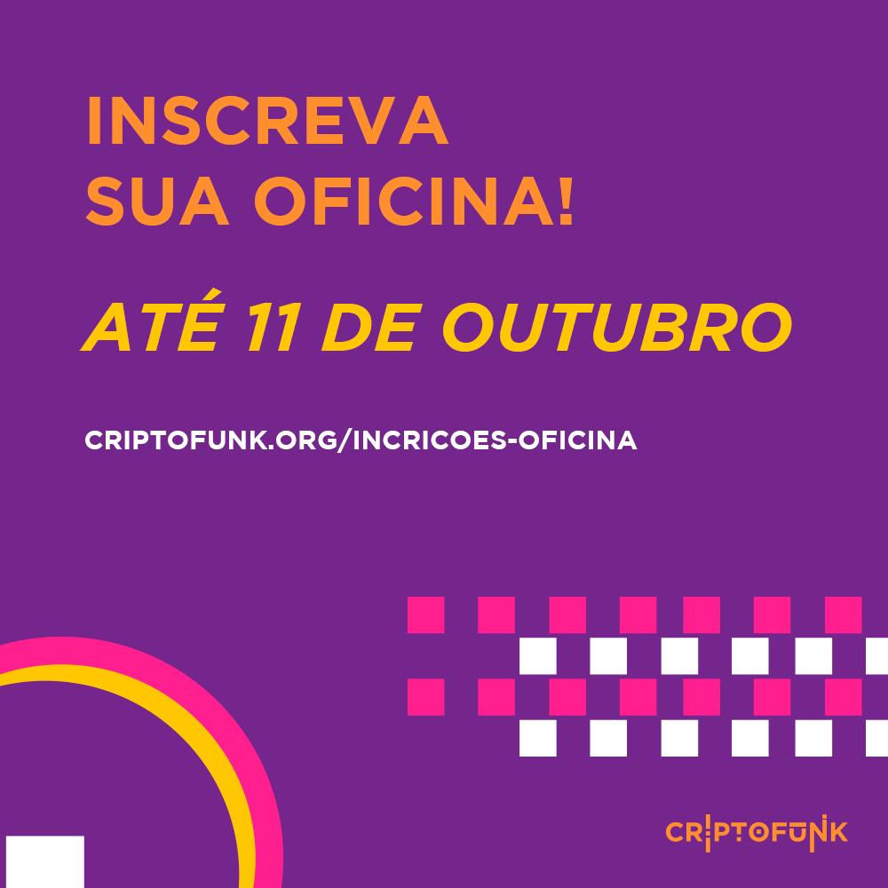 criptofunk's tweet photo. ELA DÁ A OFICINA DELAH! O prazo pra inscrever sua proposta de oficina na programação da #Criptofunk2020 prorrogou. Vamos falar de cuidado integral: nossos corpos precisam ser cuidados juntos, do digital ao físico, do individual ao coletivo. Bora!? https://t.co/MYhwOQJOFo https://t.co/wheuXuCXBB