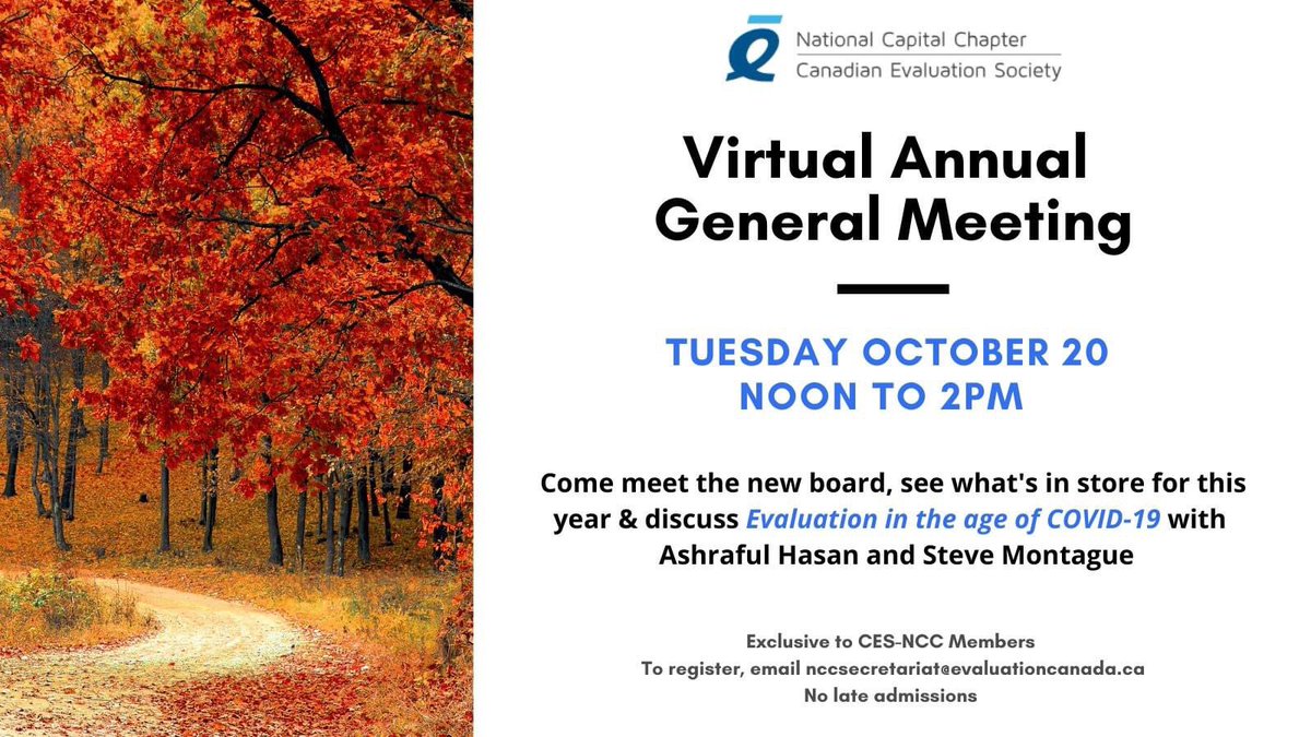 CESncc_SCEscn's tweet photo. Have you heard the news? The CES-NCC virtual AGM will include an exclusive talk by Steve Montague and Ashraful Hasan on Evaluation in the age of COVID-19. Please follow this link for more information and to register: https://t.co/rlaor4eeB2 https://t.co/Zdvv9chMmw