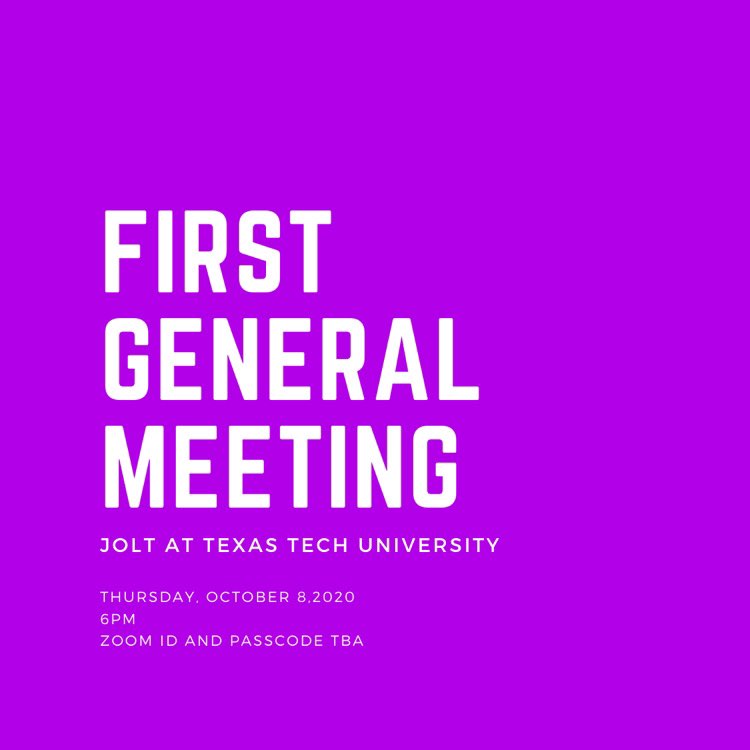 JoltTtu's tweet photo. SAVE THE DATE! Thursday October 8th @ 6 p.m. 
We will be having our first general meeting!!! https://t.co/nR4YEDKSyo