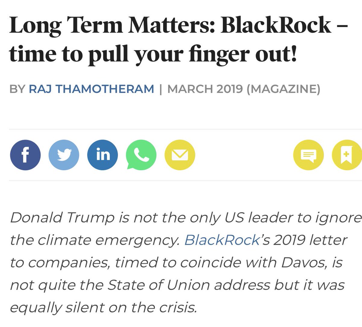 RajThamotheram's tweet image. Stakeholders &amp;amp; esp clients who consider themselves #climateaware should look at the first 3 arguments that #LarryFink made for voting WITH corporations. BLK have joined Climate Action 100+ &amp;amp; mood music has certainly changed! But we have a #climatecrisis 

ipe.com/long-term-matt…