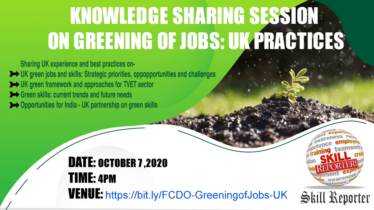 SkillReporter's tweet photo. BLOCK YOUR DATES for an insightful #knowledge sharing session by FCDO @FCDOGovUK
on Greening of #Jobs in the lines of UK Practices;
visit https://t.co/URa4ZA5jF7 for details.
#webinar #UK @DFID_UK #skillsforlife #Jobs #skillsforjobs https://t.co/TAwULNv8Tp