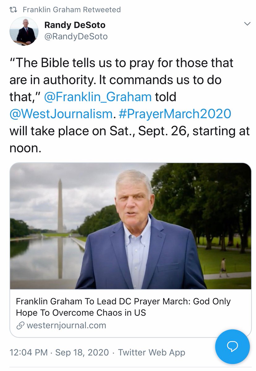 Franklin Graham makes plans for  #PrayerMarch2020 which happens on September 26th, 2020.