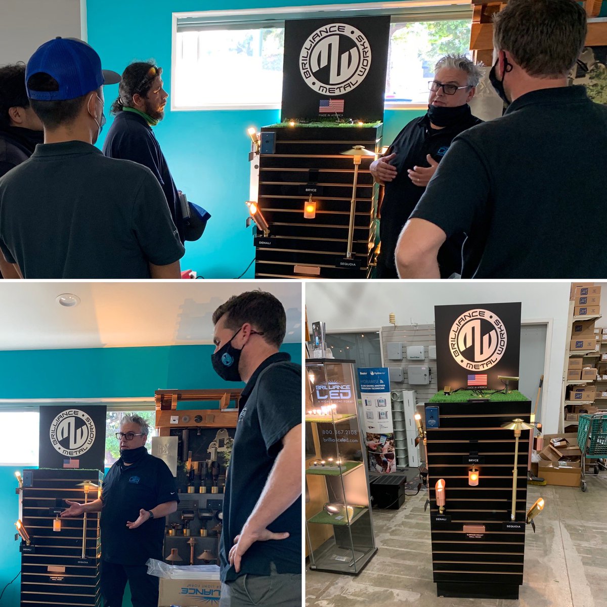 New #MetalWorks Fixture Displays at <a href="/aquaflo_supply/">aquaflosupply</a> last week! Our own Kevin Smith was there to help train folks up as well. Do you spot our face masks? Contact a rep if you need one! brillianceled.com/contact