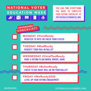 It's National Voter Education Week! Check out the week ahead. #NVEW2020 #MustangsVote