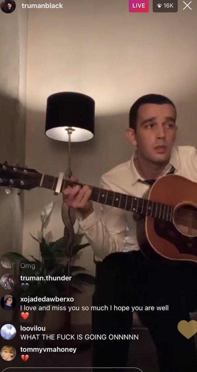 Out_of_the_Blue's tweet photo. He looks so sad, I just want to give him a hug😭 So good to see his face though. 💗 #trumanblack #bemymistake @the1975 https://t.co/0SYLs0bsGQ