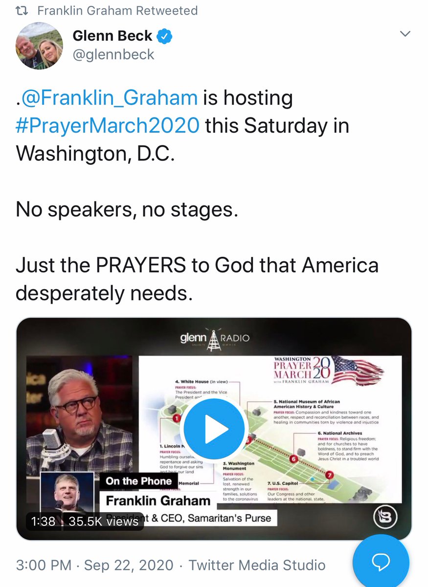 More tweets with planning leading up to the event.  #PrayerMarch2020Tweet by Glenn Beck.