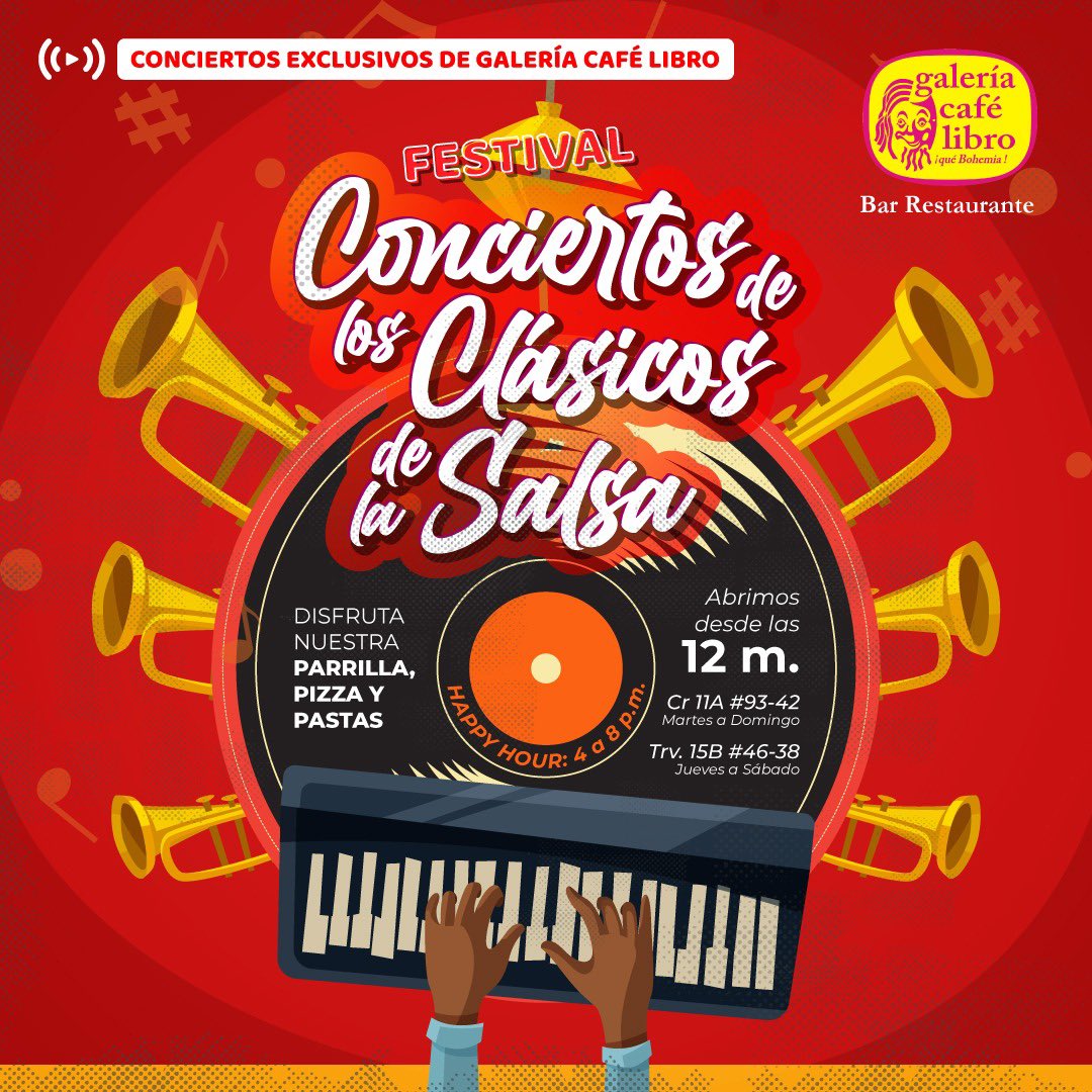 🕺🏾Iniciamos con nuestro festival de conciertos de los clásicos de la salsa 💃🏻 
🎊Vamos a celebrar y a disfrutar  de los mejores conciertos exclusivos de Galería Café Libro 🎊 
📞Reservas al: 3176608742

#salsa #galeriacafelibro #bar #bogota #restaurante #cafe #octubre #happyhour