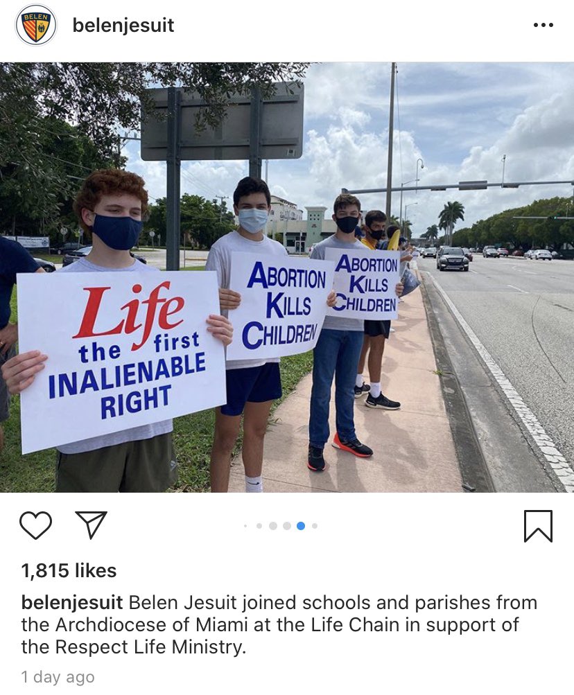 Miami all-male Roman Catholic prep school  @BelenJesuitNews wants to control women's bodies, posts about it on Instagram and then turns off commenting  #BecauseMiami