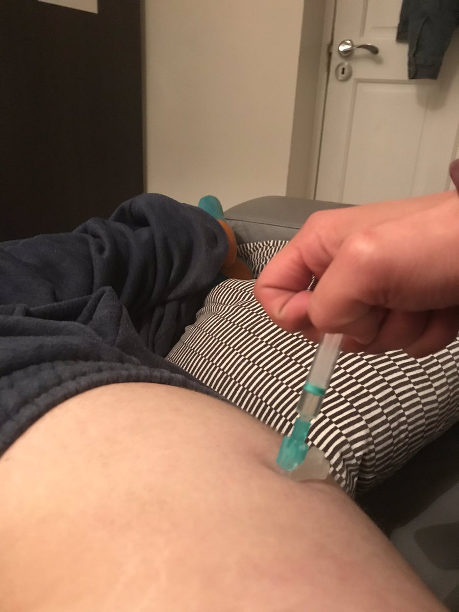 I know when the needle hits the muscle because it has a strange and slightly painful “crunching” feeling. But then I begin to inject VERY SLOWLY! Over the course of a few minutes. Because the oil is very thick and I don’t want it to pool in my muscle and cause pain later.