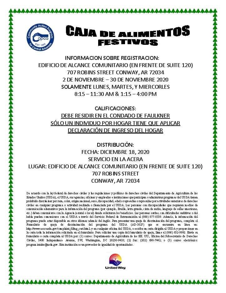 CAPCAinc's tweet photo. CAPCA Faulkner County Holiday Food Box Details below! Please share! https://t.co/eBCBJLkhNS