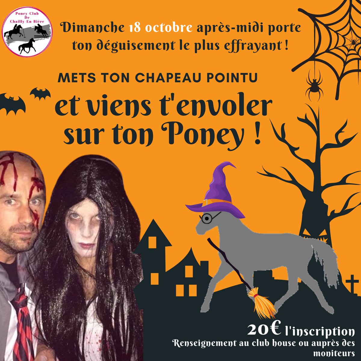 PoneyclubC's tweet photo. [🐴 Animation poney-club 2020]  
📆 Dimanche 18 Octobre grande animation Halloween 🎃👻 l’après-midi au poney-club de Chailly 🧟‍♀️🧟‍♂️ On vous attend avec vos déguisements les plus effrayants🧛🏻‍♀️🧛🏻 https://t.co/bGrlQG0Mkw