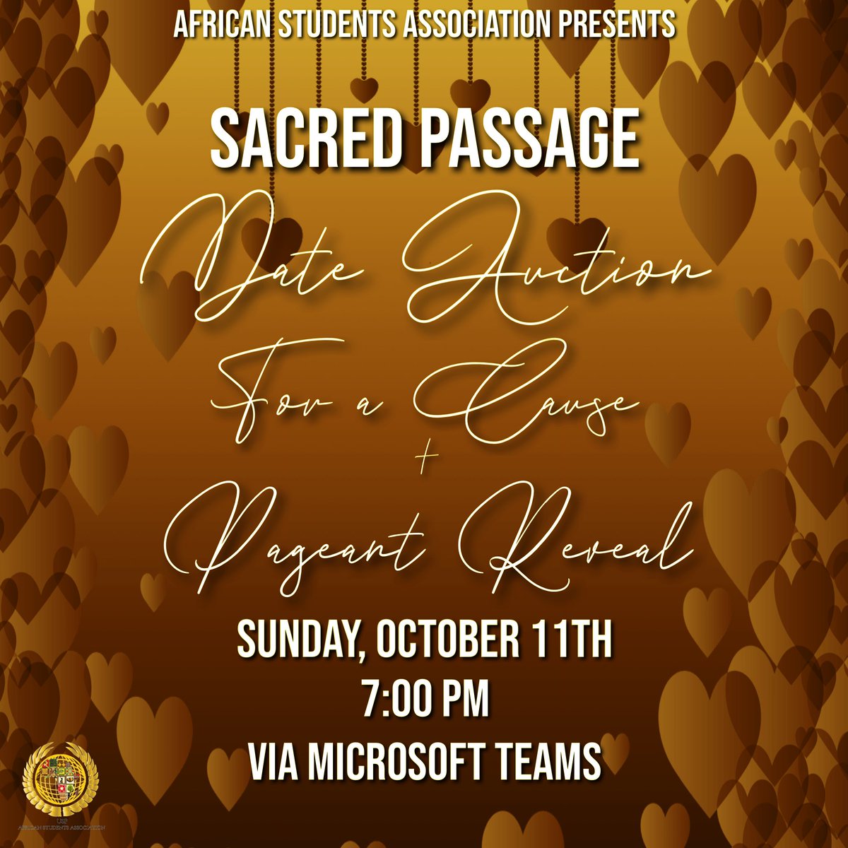 ASA_USF's tweet photo. Have you been itching to go on a date recently? Come out to our twist on our signature date auction...Sacred Passage: Date Auction for a Cause!!! 💛❤️Part of the funds received will be going to Tampa Bay Academy of Hope!! See yall there! #OneAfrica #ASAGivesBack https://t.co/kiviKdmFaS