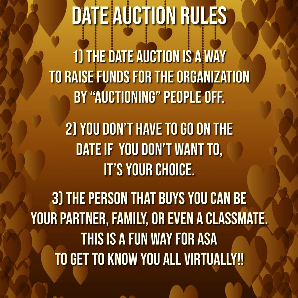 ASA_USF's tweet photo. Have you been itching to go on a date recently? Come out to our twist on our signature date auction...Sacred Passage: Date Auction for a Cause!!! 💛❤️Part of the funds received will be going to Tampa Bay Academy of Hope!! See yall there! #OneAfrica #ASAGivesBack https://t.co/kiviKdmFaS
