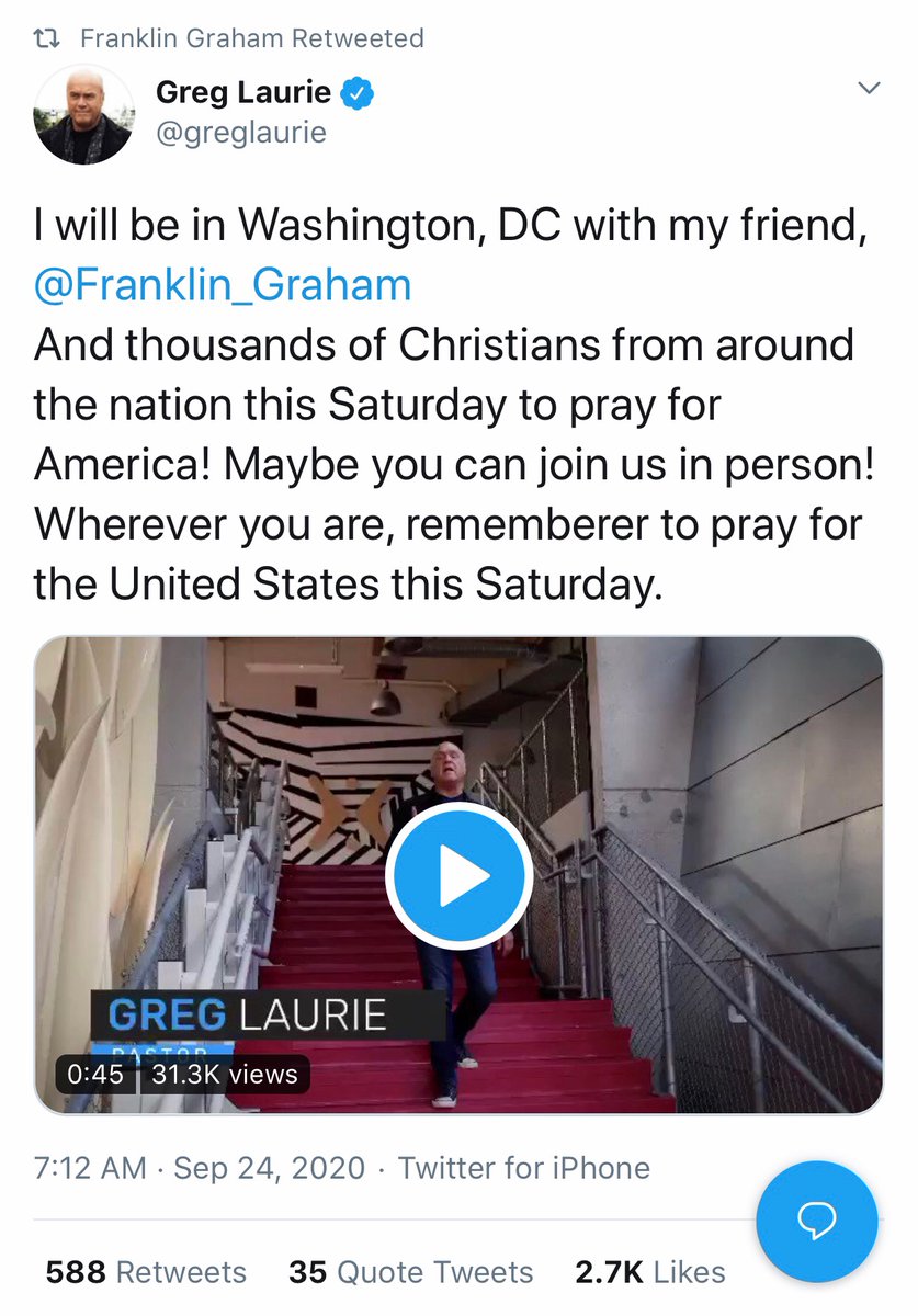 Greg Laurie was in attendance at both the  #PrayerMarch2020 and the event for ACB at the Rose Garden. Laurie is reported to be Covid-19 positive.