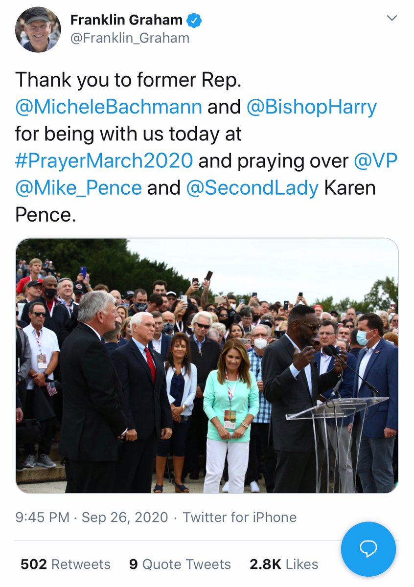 Former congresswoman Michelle Bachmann was also in attendance. It looks like she was asked to pray. Vice President Mike Pence and second lady Karen Pence attended as well.  #PrayerMarch2020