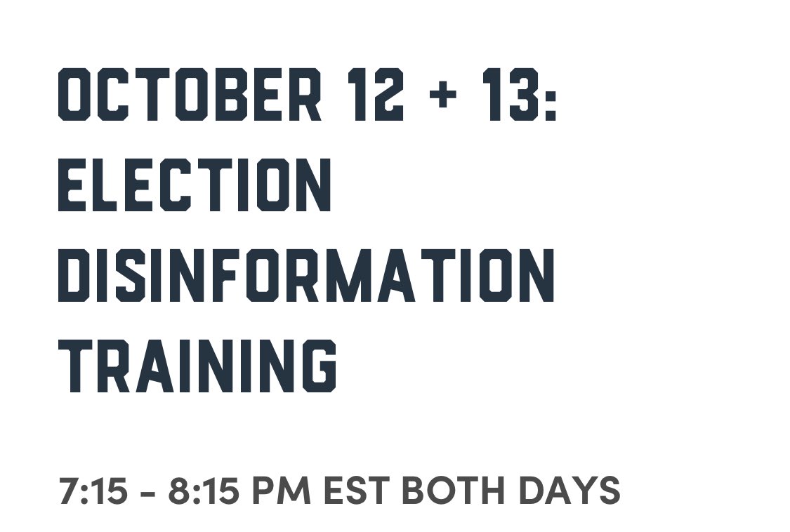 AnthonyEredia's tweet photo. October 12 + 13: Election Disinformation Training 

https://t.co/4WZhcGZ1Z6 https://t.co/oU18poH9r9
