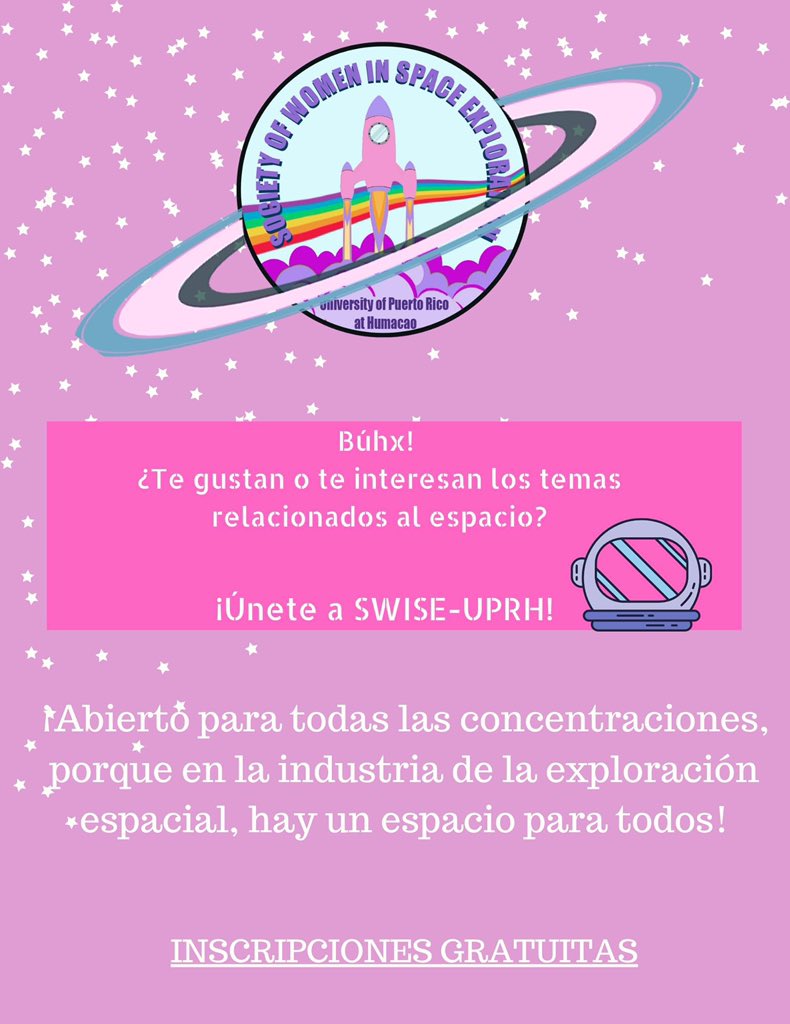 SwiseUprh's tweet photo. Les deseamos anunciar que estaremos aceptando inscripciones a partir de hoy. La misión de SWISE es hacer de la industria del espacio sea una inclusiva y diversa, ya que se requiere personal de todas las áreas de estudio.
PER ÁSPERA AD ASTRA ✨

Inscripción:https://t.co/Lr6Q0fe4F1 https://t.co/jyjThS23LQ