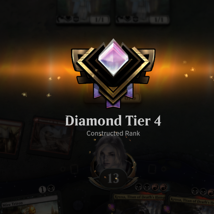 bauer8906's tweet photo. Diamond Achieved! Could not have done it without @Samsoni1MTG HUGE shout out to his Rakdos build!! Now to continue to tweak it and continue to find my grove. 

#climbingtomythic #wizardscreator #ad @wizards_magic @MTG_Arena https://t.co/HcQGg2TUz7
