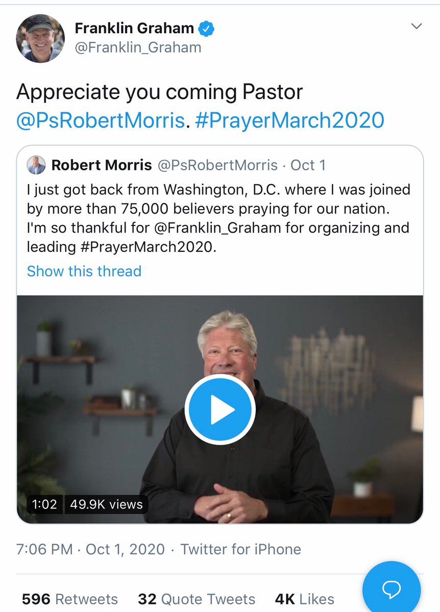 Pastor Robert Morris of Gateway Church. He was also in attendance at the Rose Garden event for ACB.  #PrayerMarch2020