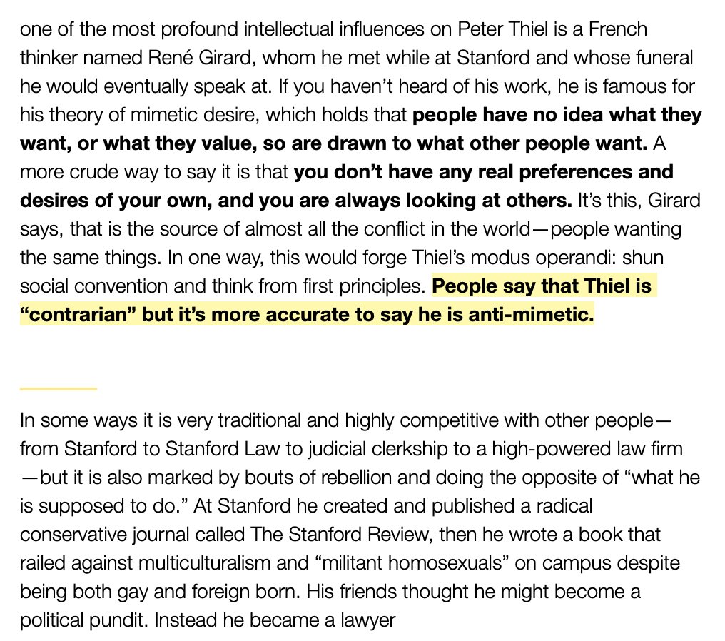 Here's a fascinating answer to "Is Peter Thiel Very Smart?" from  @RyanHoliday.I love this line: “The things that I think I’m right about other people are in some sense not even wrong about, because they’re not thinking about them.”Here are my favorite quotes.