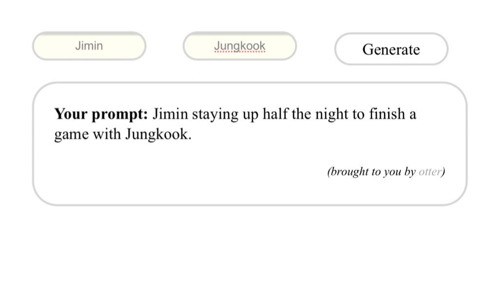 Thread of jimin + jungkook prompts from this generator that work just a little bit TOO well   https://prompts.neocities.org/?otp2=jisung 