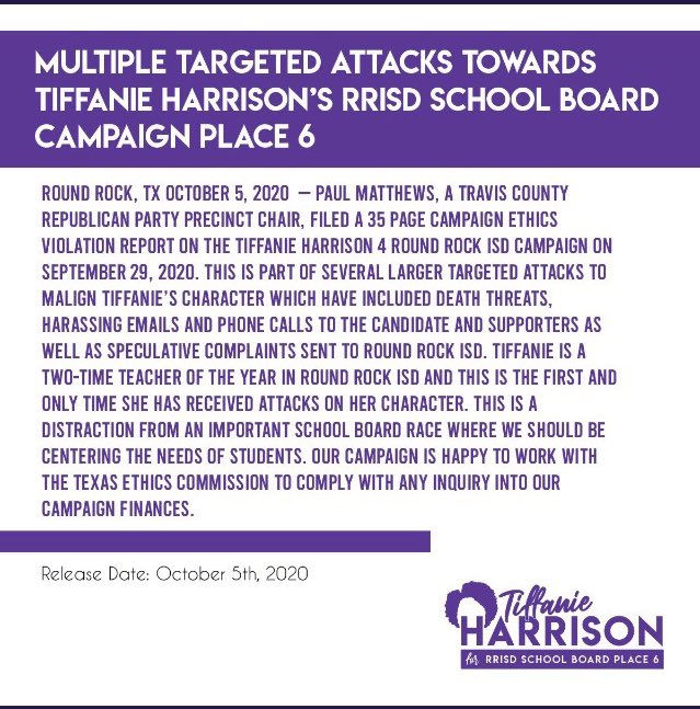 report_rr's tweet photo. I may not agree with @tiffanie4rrisd, but this is crazy. Sadly, this is typical of supporters of @daniellemweston and @Schmidt4RRISD. Paul Matthews is Danielle’s treasurer. Just wrong. https://t.co/0cP6zs3TUz