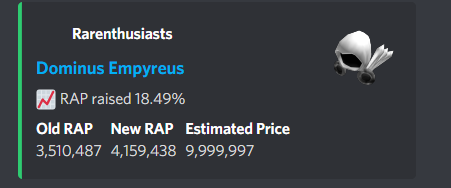 Roblox Trading News Advice On Twitter Dominus Emp Has Sold Yet Again For 10m Robux Minitoon S Girlfriend Lantlea Has Bought It Probably Getting The Robux From Minitoon Lantlea S Profile Https T Co 6mfn4vdvir Https T Co Lw9ie4bzg2 - twitter roblox dominus empyreus price Roblox Trading News Advice On Twitter Dominus Emp Has Sold Yet Again For 10m Robux Minitoon S Girlfriend Lantlea Has Bought It Probably Getting The Robux From Minitoon Lantlea S Profile Https T Co 6mfn4vdvir Https T Co Lw9ie4bzg2 - roblox dominus empyreus price