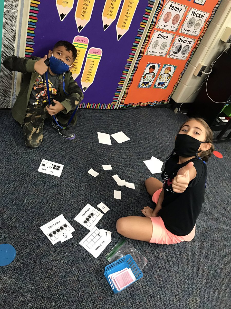 We took our new learning of “tens partners” to math games this morning.  There’s definitely smiles under those masks! Love these little mathematicians!#underwoodstrong #firstgrade