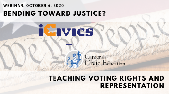 Don't miss our free webinar with <a href="/CivicEducation/">Center for Civic Ed.</a> tomorrow! 

We will be sharing resources to teach about #VotingRights and representation: bit.ly/3kLGmFG #iCivicsEdNet #sschat