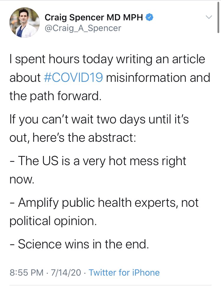 You had to assume more of the twitter docs would find a way on here. And you were right!Here’s  @Craig_A_Spencer, who went from stressing the need to “amplify public health experts, not political opinion” to suggesting Trump’s docs were wrong because of his...political opinion.