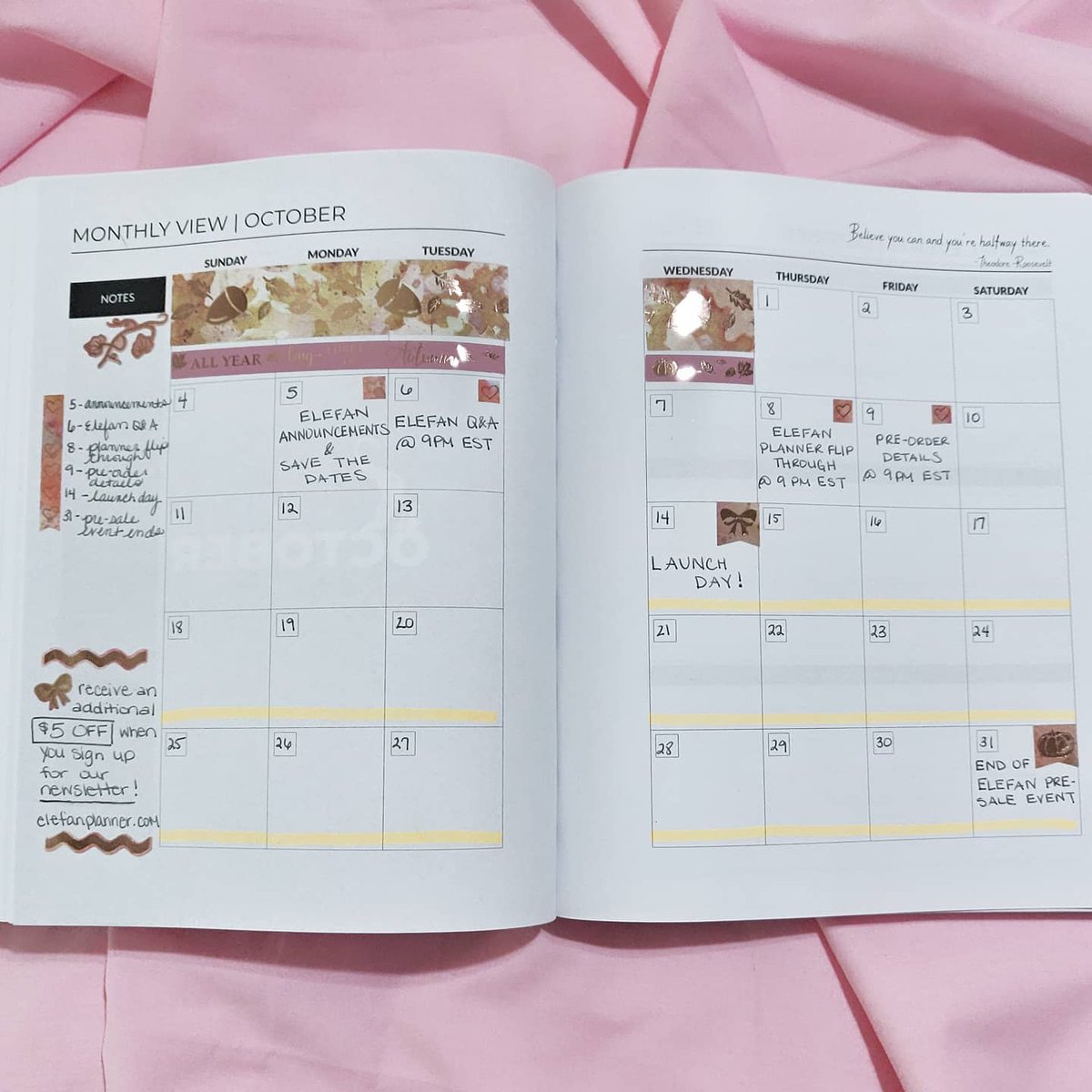 ElefanPlanner's tweet photo. Mark Your Calendars!! ✍️

❓October 6th @ 9PM EST - Elefan Q&amp;A

📖October 8th @ 9PM EST - Elefan Planner Flip Through 

📝October 9th @ 9PM EST - Pre-Order Details 

🎉October 14th @ 12PM EST - LAUNCH DAY!!! (Pre-Orders Start)

✨October 31st @ Midnight EST - Pre-Orders Ends https://t.co/slvL3TJkhW