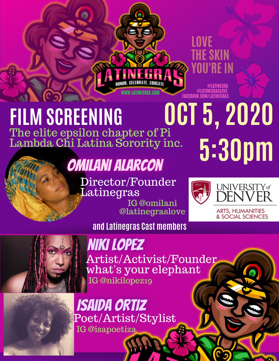 Thank you <a href="/PiLambdaChi/">Official Pi Lambda Chi</a> <a href="/PLCepsilon/">PiLambdaChi-Epsilon</a> and  #UniversityofDenver for having us as guests and screening #Latinegras also thank you <a href="/NikiLopezWYE/">whatsyourelephant</a> <a href="/nikiartstudio/">Niki Lopez</a> and <a href="/IsaPoetiza/">Isa Poetiza</a> for participating in the panel