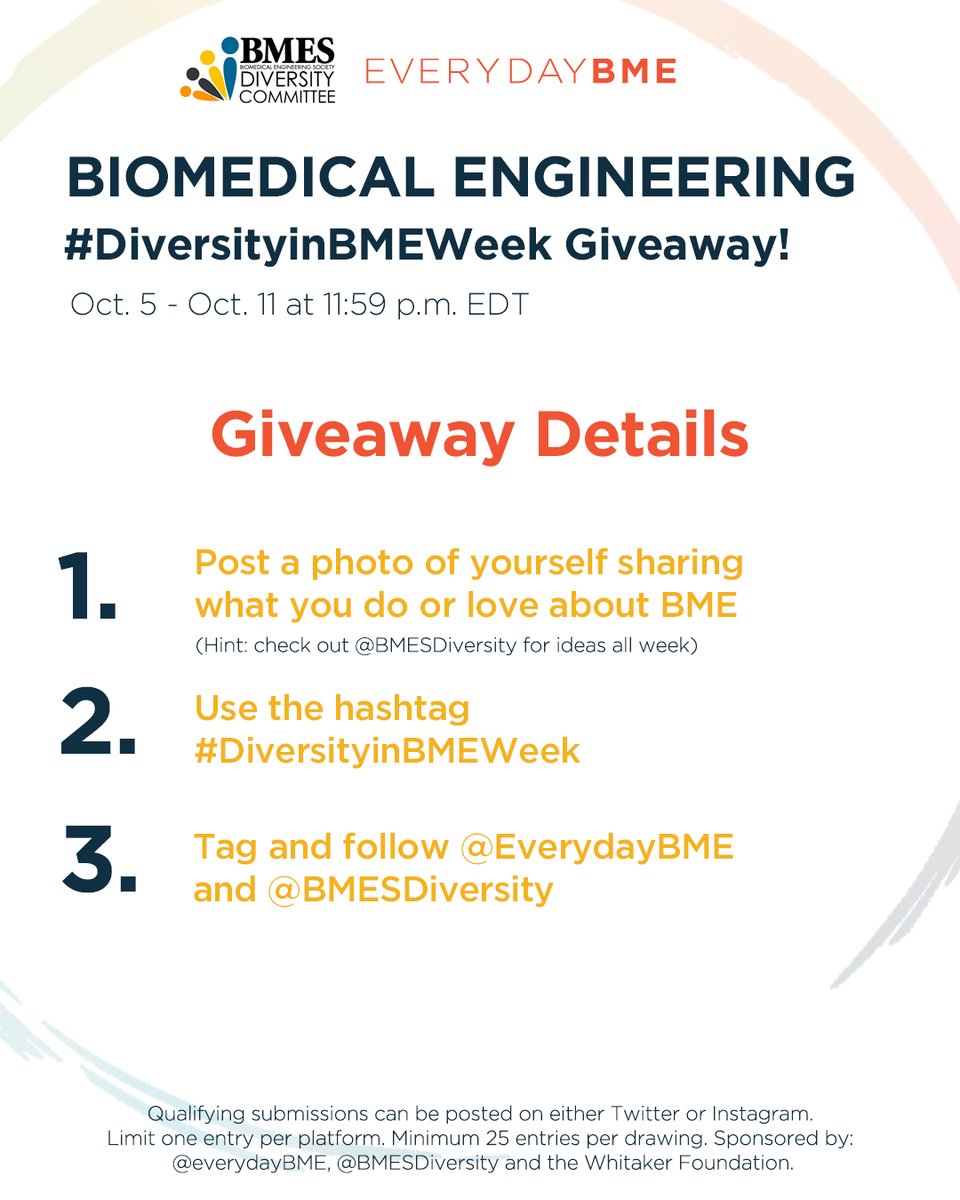 EveryDayBME's tweet photo. #Giveaway alert! It's #DiversityinBMEWeek! We're calling on all biomedical engineers to help us celebrate diversity in the field with @BMESDiversity. Enter for a chance to win some #EverydayBME swag. Let's get excited for #BMES2020 @BMESociety https://t.co/pOR06keNqY