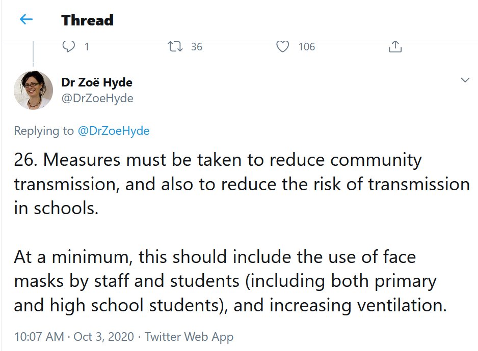 11) Epidemiologist Zoë Hyde, an expert on the subject, had this to say Sunday: “Measures must be taken to…reduce the risk of transmission in schools. At a minimum, this should include the use of face masks by staff and students (including both primary and high school students).”
