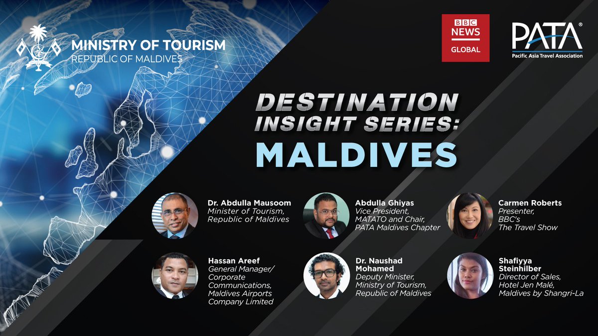 matatoMV's tweet photo. #Webinar in 2 days! #PATA &amp; @BBC will delve into #Maldives, 1 of 2 global destinations that have lifted all #travel restrictions. Speakers from #MaldivesTourism @MACLmedia @BBCWorld #HotelJEN @Mausoom_Maus w/ @carmenlroberts of @BBCTravelShow. Oct 8, 3PM GMT+7 @MoTmv https://t.co/o2lKxyhSt9