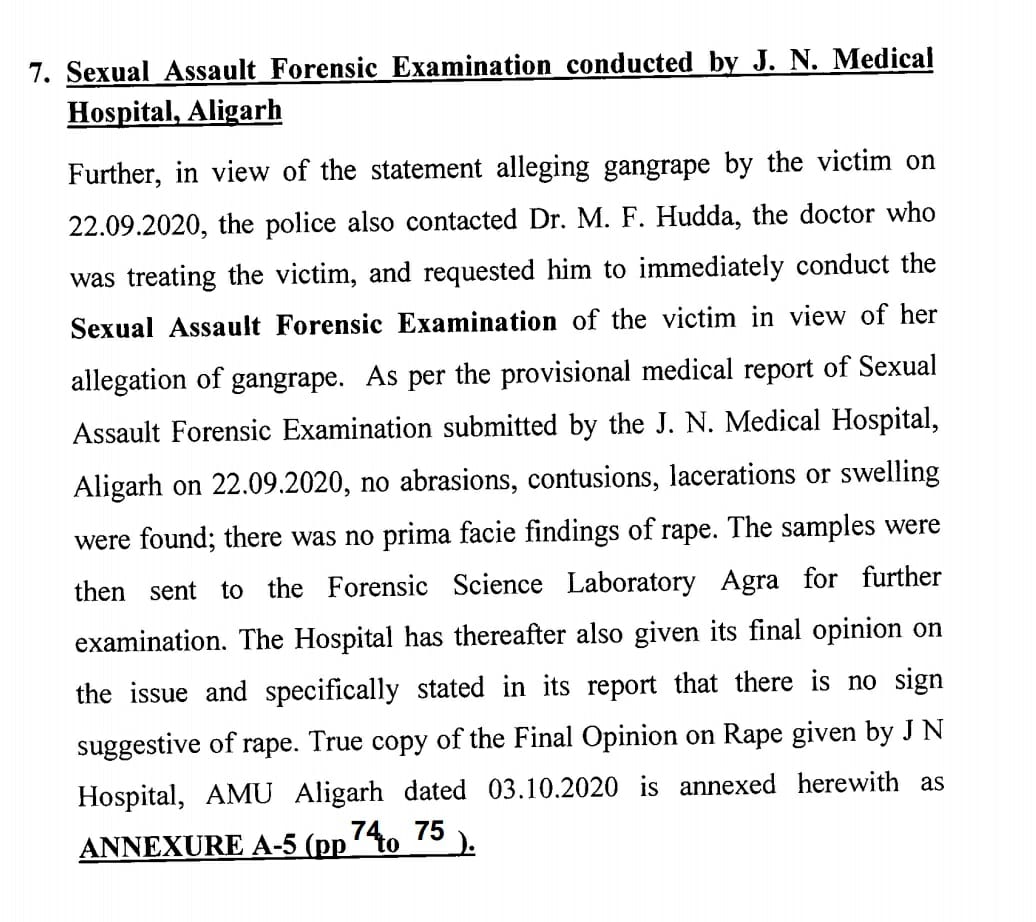  #HathrasCase : No signs suggestive of rape, UP Govt tells SC.The provisional medical report of JJ Medical Hospital Aligarh did not have prima facie findings of rape.The samples were sent to FSL Agra, which gave its final opinion ruling out rape, says the UP Govt affidavit.