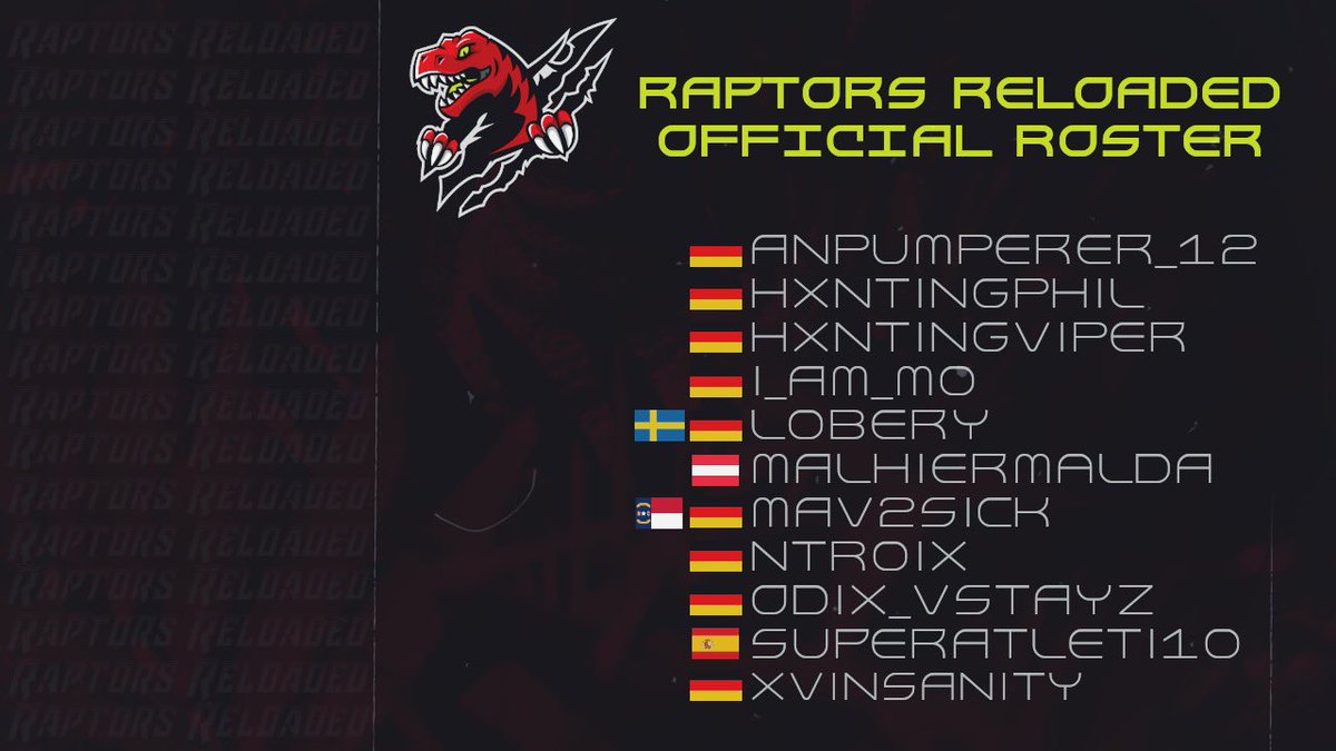 Disbanded (@raptorsreloaded) on Twitter photo Raptors Reloaded 2K21 Roster
<a href="/Frathi1/">Frathi</a> 🇩🇪
<a href="/xphil2k/">Phil García💯</a> 🇩🇪
<a href="/HxntingViper/">HxntingViper</a> 🇩🇪
@BFlam1ngo 🇩🇪
@i_am_Lobery 🇸🇪🇩🇪
<a href="/malhiermalda1/">malhiermalda</a> 🇦🇹
@mav2sick 🇺🇸🇩🇪
<a href="/haag_felix/">NTROiX</a> 🇩🇪
@odix_vStayZ 🇩🇪
<a href="/Superatleti10_/">Jaime</a> 🇪🇸
<a href="/XVinsanity2k/">🕊️❤️</a> 🇩🇪
Competing in <a href="/SurgeLeague2K/">Surge League</a>
🦖 #WeGrowTogether Raptors Reloaded 2K21 Roster
<a href="/Frathi1/">Frathi</a> 🇩🇪
<a href="/xphil2k/">Phil García💯</a> 🇩🇪
<a href="/HxntingViper/">HxntingViper</a> 🇩🇪
@BFlam1ngo 🇩🇪
@i_am_Lobery 🇸🇪🇩🇪
<a href="/malhiermalda1/">malhiermalda</a> 🇦🇹
@mav2sick 🇺🇸🇩🇪
<a href="/haag_felix/">NTROiX</a> 🇩🇪
@odix_vStayZ 🇩🇪
<a href="/Superatleti10_/">Jaime</a> 🇪🇸
<a href="/XVinsanity2k/">🕊️❤️</a> 🇩🇪
Competing in <a href="/SurgeLeague2K/">Surge League</a>
🦖 #WeGrowTogether