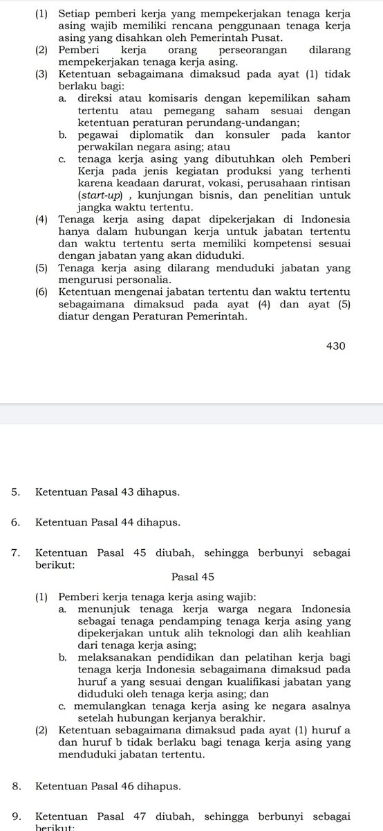 17. Budaya dan bahasa untuk TKAIni campuran bener dan salah sebenernya. Pasal 44 yg di penjelasannya TKA wajib memahami budaya Indonesia bener dihapus, tapi kewajiban ngasih pelatihan bahasa Indonesia ke TKA di Pasal 26 Perpres 20/2018 harusnya tetep berlakuJadi ini salah