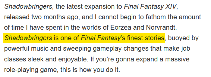 I say this for a reason, as FFXIV is constantly touted as delivering some of the best Final Fantasy stories in more than a decade on top of being the highest reviewed FF games ever since FFXII came out. Tactics Ogre was the starting point that allowed FFXIV's writing to thrive!