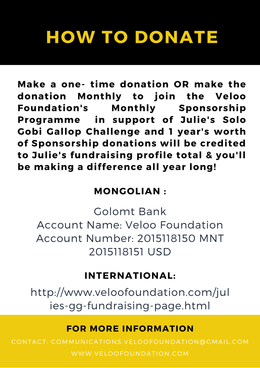 JulieVeloo's tweet photo. What we are going to be doing this week...helping Julie Veloo beat the Gobi Gallop record for 700 kms across Mongolia AND raise money for @VelooFoundation 's Narnii Huuhduud!

#WINWIN  @CoverMongolia  @globalnews @MongoliaLive @enduranceSA @endurancemagfr https://t.co/cO7Cfl4Wa6
